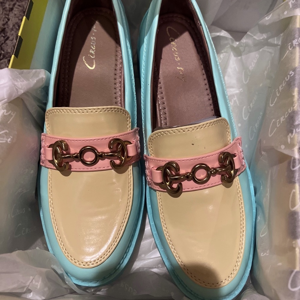 Pastel Platform Loafers Mint Yellow Gold Chain Size 6 Chunky Pre - Picture 2 of 5